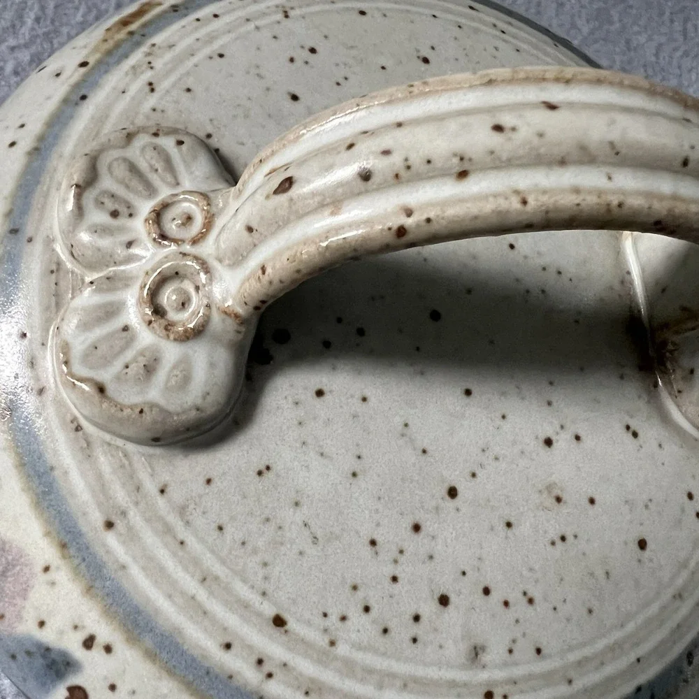VTG Studio Art Pottery Cheese Dome Butter Dish Signed Rustic Farmhouse Plate Lid